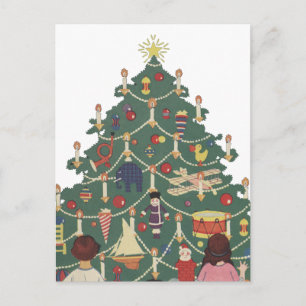 Cartes Pour Fêtes Annuelles Enfants de Noël vintage autour d'un arbre décoré