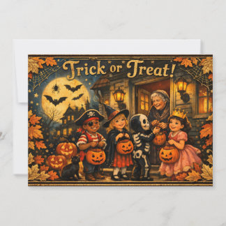Cartes Pour Fêtes Annuelles Enfants d'Halloween vintage en costumes