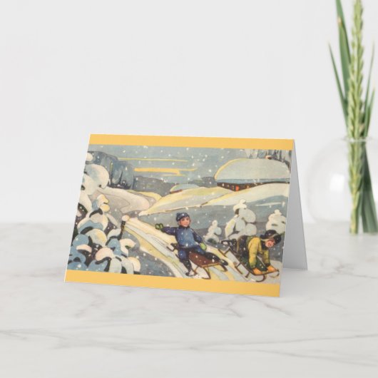 Cartes Pour Fêtes Annuelles Enfants estoniens sur des luge (Devant)