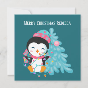 Cartes Pour Fêtes Annuelles Enfants festifs pingouin de Noël ajouter nom senti