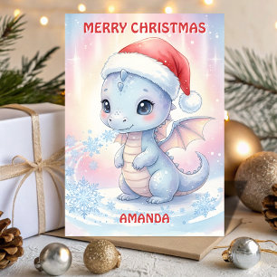 Cartes Pour Fêtes Annuelles Enfants Noël Bébé Dragon Flocons de Neige