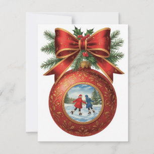 Cartes Pour Fêtes Annuelles Enfants patinant Ornement Noeud Rouge Noël