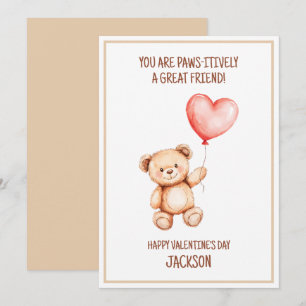 Cartes Pour Fêtes Annuelles Enfants Teddy Bear Cute Aquarelle Coeur Valentine