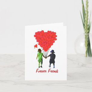 Cartes Pour Fêtes Annuelles Enfants tenant la main et ballons en forme de coeu