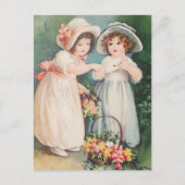 Cartes Pour Fêtes Annuelles Enfants victoriens tenant une Saint Valentin & Fle (Devant)