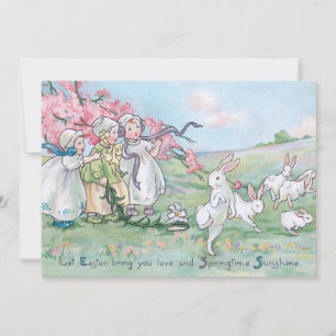 Cartes Pour Fêtes Annuelles Enfants vintages avec Bunnies Pâques blancs