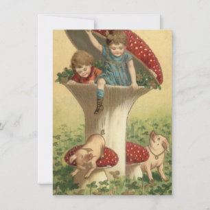 Cartes Pour Fêtes Annuelles Enfants vintages Venant Jouer Avec Des Chiens