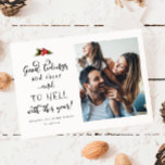 Cartes Pour Fêtes Annuelles Enfer avec cette année 2021 drôle photo de Noël<br><div class="desc">Carte photo de Noël amusante pour 2021 avec texte typographique qui dit "bonnes nouvelles et applaudissements... et au diable cette année !" Ajoutez une drôle de photo de votre famille qui montre le chaos que vous avez vécu cette année ! Il y a une feuille d'aquarelle en haut.</div>