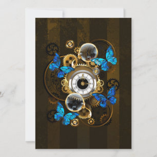 Cartes Pour Fêtes Annuelles Engrenages à vapeur et papillons bleus