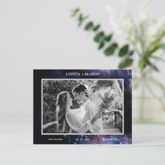 Cartes Pour Fêtes Annuelles Enregistrer la date Elegan Space Celestial Mariage (Debout devant)