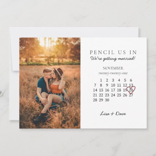 Cartes Pour Fêtes Annuelles Enregistrer la date Nov 2021 Calendrier Mois Coeur (Devant)