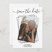 Cartes Pour Fêtes Annuelles Enregistrer La Date Typographie Photo Mariage Card (Devant / Derrière)