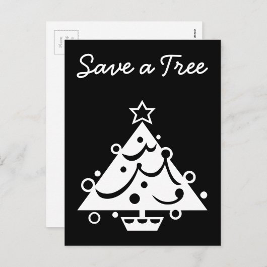 Cartes Pour Fêtes Annuelles Enregistrer un arbre Noël étoile noir et blanc (Devant / Derrière)