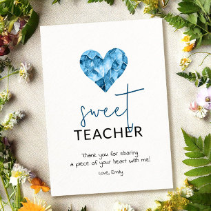 Cartes Pour Fêtes Annuelles Enseignant doux avec coeur diamant d'aquarelle ble