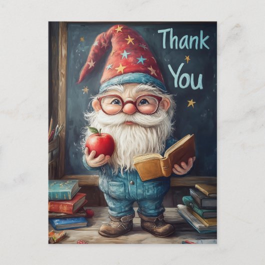 Cartes Pour Fêtes Annuelles Enseignant Gnome Cute - Illustration Merci (Devant)