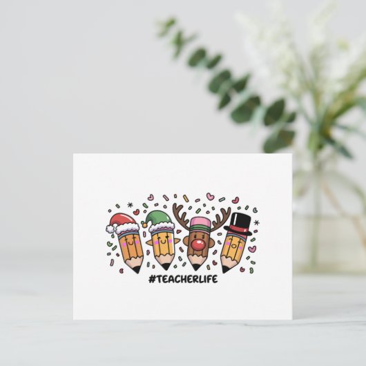 Cartes Pour Fêtes Annuelles Enseignant Noël Pencils Enseignant Vie Joyeux Noël (Debout devant)