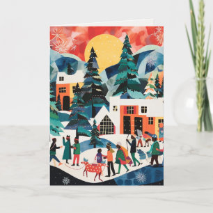 Cartes Pour Fêtes Annuelles Ensemble de la famille sur les scènes hivernales A