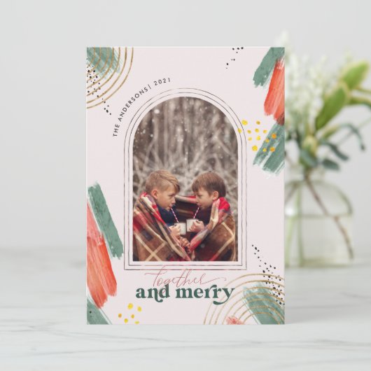 Cartes Pour Fêtes Annuelles Ensemble & Joyeux | Arche photo Noël moderne (Debout devant)