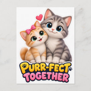 Cartes Pour Fêtes Annuelles Ensemble Parfait Couple de Chats Mignons Amour Drô