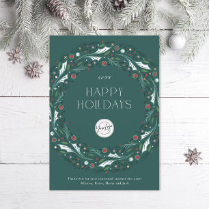 Cartes Pour Fêtes Annuelles Entreprise Commerce de détail Wreath Turquoise
