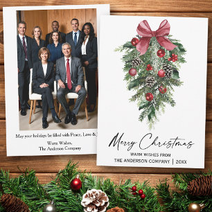 Cartes Pour Fêtes Annuelles Entreprise de photo de Noël avec pins aquarelle