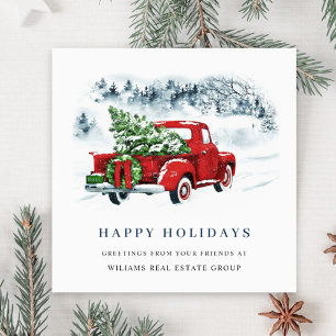 Cartes Pour Fêtes Annuelles Entreprise Retro Vintage Ferme rouge Truck Noël