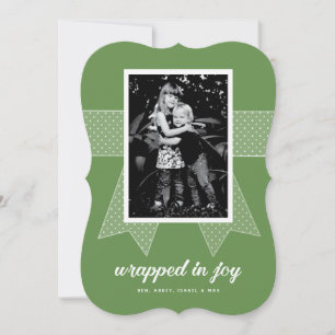 Cartes Pour Fêtes Annuelles Enveloppé Dans Joy 1-Photo Custom Green