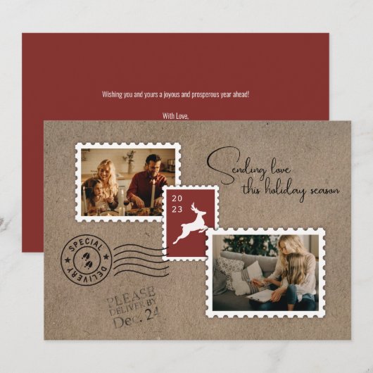 Cartes Pour Fêtes Annuelles Envoi d'amour à deux photos (Devant / Derrière)