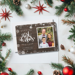 Cartes Pour Fêtes Annuelles Envoyer les meilleurs voeux Script Photo Wood Snow