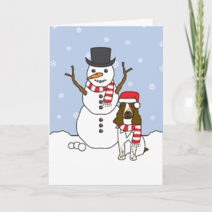 Cartes Pour Fêtes Annuelles Épagneul et bonhomme de neige de springer anglais