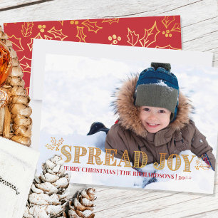 Cartes Pour Fêtes Annuelles Épandre Joie Rouge et Or Photo sans Bordure