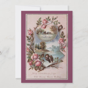 Cartes Pour Fêtes Annuelles Ephémère vintage Oiseaux de Noël Paysage Floral