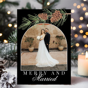 Cartes Pour Fêtes Annuelles Épicéa noir d'hiver Joyeux & Marié Photo Noël
