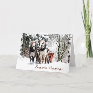 Cartes Pour Fêtes Annuelles Équipe Cheval Marche À Cheval À Travers Snowy Wood