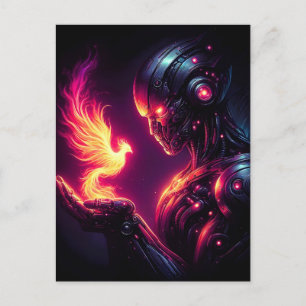 Cartes Pour Fêtes Annuelles Esprit de feu de phénix de robot futuriste cyberné