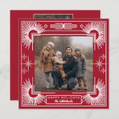 Cartes Pour Fêtes Annuelles Étoile Art Déco Photo Joyeuses Fêtes Rouge (Devant / Derrière)