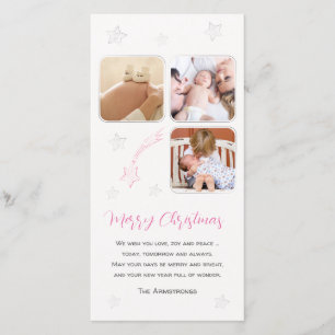 Cartes Pour Fêtes Annuelles Étoile bébé premier photo Noël rose dessinée à la