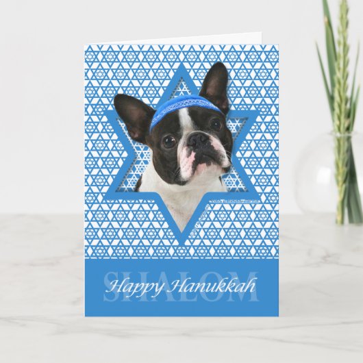 Cartes Pour Fêtes Annuelles Étoile de David de Hanoukka - Boston Terrier (Devant)