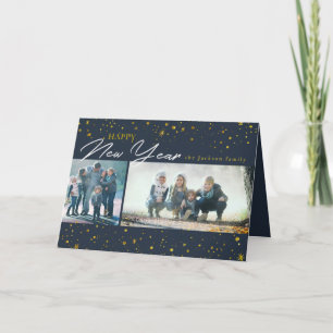 Cartes Pour Fêtes Annuelles Étoile d'or moderne salutation du Nouvel An bleu f