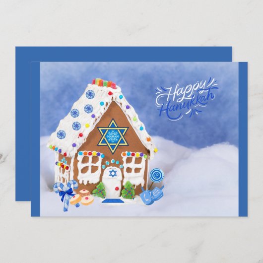 Cartes Pour Fêtes Annuelles Étoile Hanoukka moderne de David Gingerbread House (Devant / Derrière)