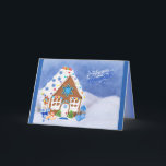 Cartes Pour Fêtes Annuelles Étoile Hanoukka moderne de David Gingerbread House<br><div class="desc">Célébrez les fêtes juives avec cette belle et unique carte de voeux. Quelle belle carte pour bénir vos amis et votre famille pendant le Festival des Lumières. Ce design moderne comprend une maison en pain d'épice avec l'étoile de David, dreidel, beignets de gelée et divers bonbons aux couleurs traditionnelles Hanoukka...</div>