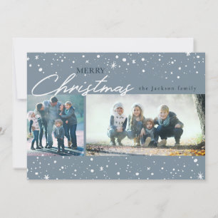 Cartes Pour Fêtes Annuelles Étoiles blanches modernes sur un Noël gris tendanc