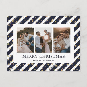 Cartes Pour Fêtes Annuelles Étoiles Bleu Or 3 Photo Joyeux Noël