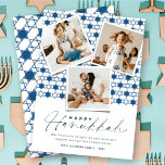 Cartes Pour Fêtes Annuelles Etoiles Bleues De La Marine Géométrique De David H<br><div class="desc">Cette carte Hanoukka moderne dispose de 3 collages photo instantanés sur un motif arrière - plan d'étoiles géométriques motif. L'accueil est une combinaison typographie d'un script d'écriture à la mode et d'un texte sans empattement simple. L'accueil et l'arrière - plan "Happy Hanoukka" peuvent être changés en n'importe quelle couleur de...</div>