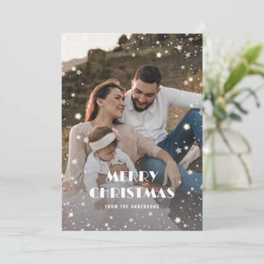 Cartes Pour Fêtes Annuelles Étoiles de neige Plaid Buffalo Vert Photo Noël (Debout devant)