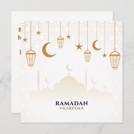 Cartes Pour Fêtes Annuelles Etoiles d'or, Croissant lune Ramadan kareem (Devant / Derrière)