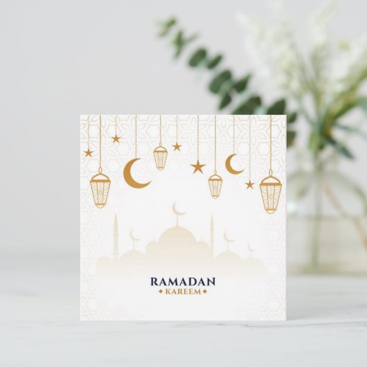 Cartes Pour Fêtes Annuelles Etoiles d'or, Croissant lune Ramadan kareem (Debout devant)