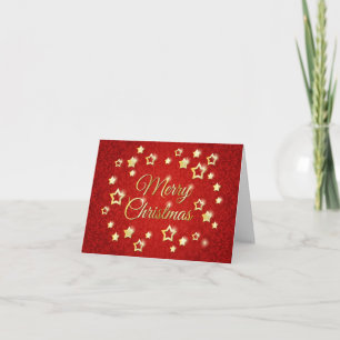 Cartes Pour Fêtes Annuelles Étoiles d'or sur le Joyeux Noël de damassé rouge