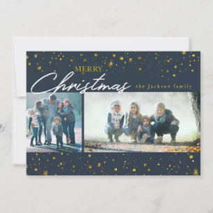 Cartes Pour Fêtes Annuelles Étoiles dorées modernes sur fond bleu foncé pour c