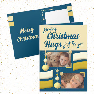 Cartes Pour Fêtes Annuelles Étoiles et baubles noël embrasse or et bleu